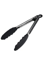 Silikon Uçlu Metal Maşa, 23 cm, Siyah, BPA Free, Yanmaz Yapışmaz Kaplama, Ergonomik Tasarım, Mutfak ve Mangal İçin