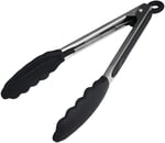 Silikon Uçlu Metal Maşa, 23 cm, Siyah, BPA Free, Yanmaz Yapışmaz Kaplama, Ergonomik Tasarım, Mutfak ve Mangal İçin