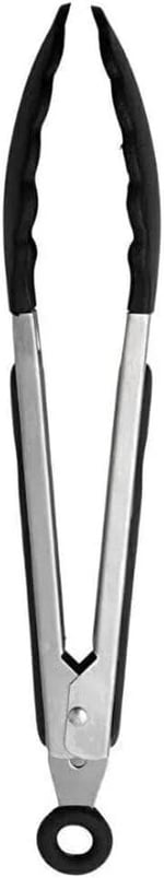 Silikon Uçlu Metal Maşa, 23 cm, Siyah, BPA Free, Yanmaz Yapışmaz Kaplama, Ergonomik Tasarım, Mutfak ve Mangal İçin