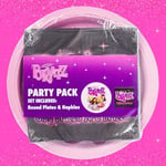 Silver Buffalo Bratz Dolls 32 Parça Mor Kağıt Peçete ve Tabak Parti Paketi Yasmin, Sasha, Jade ve Cloe