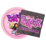 Silver Buffalo Bratz Dolls 32 Parça Mor Kağıt Peçete ve Tabak Parti Paketi Yasmin, Sasha, Jade ve Cloe