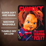 Silver Buffalo Çocuk Oyunu Chucky Wanna Play Polar Battaniye - 132 x 150 cm | Korku Hayranları için Yumuşak ve Rahat Battaniye