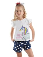 Sim Unicorn Kız Çocuk T-Shirt Poplin Şort Takım