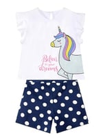 Sim Unicorn Kız Çocuk T-Shirt Poplin Şort Takım