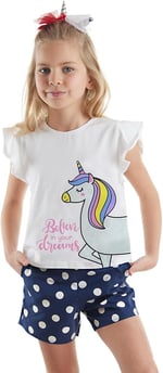 Sim Unicorn Kız Çocuk T-Shirt Poplin Şort Takım