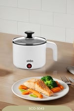 Sinbo SCO-5043 Çok Fonksiyonlu Buharlı Pişirici, 1 Litre, 400W, Cam Kapaklı, Buharda Sebze Pilav Makarna ve Yumurta Pişirme Özellikli Mini Elektrikli Pişirici