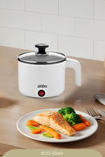 Sinbo SCO-5043 Çok Fonksiyonlu Buharlı Pişirici, 1 Litre, 400W, Cam Kapaklı, Buharda Sebze Pilav Makarna ve Yumurta Pişirme Özellikli Mini Elektrikli Pişirici
