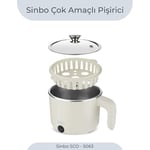 Sinbo SCO-5063 Çok Fonksiyonlu Buharlı Pişirici – 800 Ml Kapasite, Paslanmaz Gizli Rezistans, Temperli Cam Kapak, Krem Renk