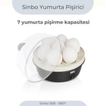 Sinbo SEB-5807 Yumurta Haşlama Makinesi, 7 Yumurtalık Elektrikli Yumurta Pişirici, 350 W, Otomatik Kapanma, Sesli Uyarı, Şeffaf Kapak
