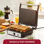 Sinbo SSM-2590 Inox Izgara ve Tost Makinesi, 2000 W, 180° Açılabilir Gövde, Alüminyum Plaka, 6 Dilim Kapasite