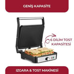 Sinbo SSM-2590 Inox Izgara ve Tost Makinesi, 2000 W, 180° Açılabilir Gövde, Alüminyum Plaka, 6 Dilim Kapasite