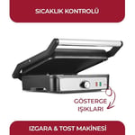 Sinbo SSM-2590 Inox Izgara ve Tost Makinesi, 2000 W, 180° Açılabilir Gövde, Alüminyum Plaka, 6 Dilim Kapasite