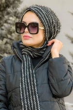Siyah Beyaz Atkılı Bere - 30202