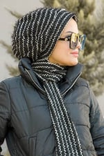 Siyah Beyaz Atkılı Bere - 30202