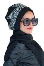 Siyah Beyaz Kaşe Tesettür Bere -30200