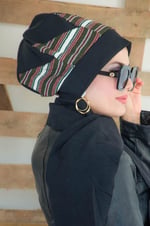 Siyah Çizgi Kaşe Tesettür Bere -30200