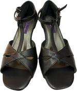 SİYAH DERİ T MODEL LATİN-SALSA-TANGO DANS VE SALON AYAKKABISI 7 CM 11 PONT KADEH MODEL KAPALI TOPUK