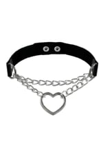 Siyah Deri Tasma Kalp Zincirli 37 Cm Choker Çıt Çıtlı Kadın Kolye