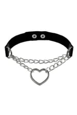 Siyah Deri Tasma Kalp Zincirli 37 Cm Choker Çıt Çıtlı Kadın Kolye