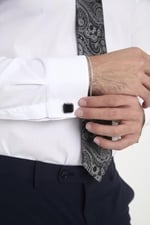 Siyah Gri Şal Desen Kravat Mendil Kol Düğmesi Hediyelik Set