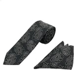 Siyah Gri Şal Desen Kravat Mendil Set