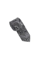 Siyah Gri Şal Motif Desen Kravat Mendil Set