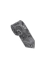 Siyah Gri Şal Motif Desen Kravat Mendil Set