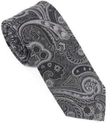 Siyah Gri Şal Motif Desen Kravat Mendil Set