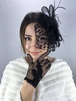 Siyah İşlemeli Gelin Eldiveni Ve Puantiyeli Vualet