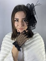 Siyah Kısa Puanlı Gelin Eldiveni Ve Vualet Takımı
