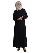 Siyah Kolları Kristal Taşlı Fermuarlı Tesettür Ferace