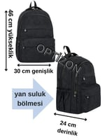 SİYAH RENK 2'li OKUL Çanta ve SULUK SETİ - Krinkıl Su Geçirmez Kumaş - Unisex Sırt Çantası