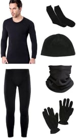 Siyah Termal Içlik Takımı Polar Bere Boyunluk Eldiven Havlu Çorap Seti (SİYAH / 3XL)