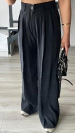 Siyah Tnsel Tek Düğme Bluz-Pantolon Takım - Bedenler: S, M
