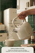 SK-8035 Bej Retro Kettle 2.2L Paslanmaz Çelik Elektrikli Su Isıtıcı 360° Kablosuz 1800W