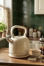 SK-8035 Bej Retro Kettle 2.2L Paslanmaz Çelik Elektrikli Su Isıtıcı 360° Kablosuz 1800W