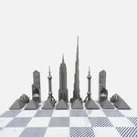Skyline Chess Paslanmaz Çelik Izgara Desenli Mermer Dünya Simgeleri