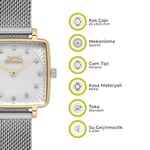 SLAZENGER, GOLD KARE KASA, BEYAZ KADRAN, ÇELİK HASIR KORDON, TAŞLI, QUARTZ, 25MM, 3ATM, KADIN KOL SAATİ, SL.09.2255.3.09