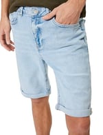 Slim Fit Kot Şort Bermuda Katlama Paçalı Düğme Detaylı