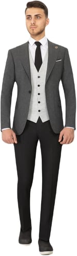 SLIMFIT BIRDEYE YELEKLI KOMBIN TAKIM ELBISE SİYAH
