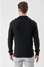 Slimfit Fermuarlı Boğazlı Yaka Çizgili Pamuklu Erkek Spor Triko Kazak - Bedenler: S, M, L, XL, XXL