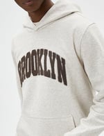 Slogan Embroidered Kangaroo Pocket Detail Hoodie