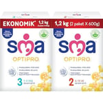 SMA Optipro 3, 1-3 Yaş Devam Sütü, 1.2 kg (2 x 600 g) ve SMA Optipro 2, 6-12 Ay Bebek Sütü, 1.2 kg (2 x 600 g)