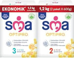 SMA Optipro 3, 1-3 Yaş Devam Sütü, 1.2 kg (2 x 600 g) ve SMA Optipro 2, 6-12 Ay Bebek Sütü, 1.2 kg (2 x 600 g)
