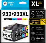 Smart Ink HP 932 XL 933 XL 932XL 933XL 5 için uyumlu yazıcı kartuşları, çoklu paket (2 siyah ve camgöbeği/macenta/sarı) HP Officejet 6600 6700 7612 7510 7110 610 için yüksek kapasiteli kartuşlar