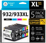 Smart Ink HP 932 XL 933 XL 932XL 933XL 5 için uyumlu yazıcı kartuşları, çoklu paket (2 siyah ve camgöbeği/macenta/sarı) HP Officejet 6600 6700 7612 7510 7110 610 için yüksek kapasiteli kartuşlar