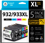 Smart Ink HP 932 XL 933 XL 932XL 933XL 5 için uyumlu yazıcı kartuşları, çoklu paket (2 siyah ve camgöbeği/macenta/sarı) HP Officejet 6600 6700 7612 7510 7110 610 için yüksek kapasiteli kartuşlar