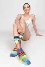 Smile-Dye Üniseks Batik Desenli Dikişsiz Tenis Çorabı - Happiness