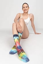Smile-Dye Üniseks Batik Desenli Dikişsiz Tenis Çorabı - Happiness