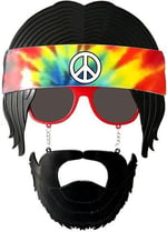 SMR-D111 Siyah Saçlı Bandana Tasarımlı Hippi Parti Gözlüğü 26x18 cm